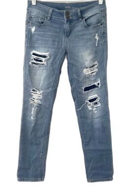 NEW YORK & CO. SOHO Mid-Rise Ripped & Repair Patch Distressed Boyfriend Jeans